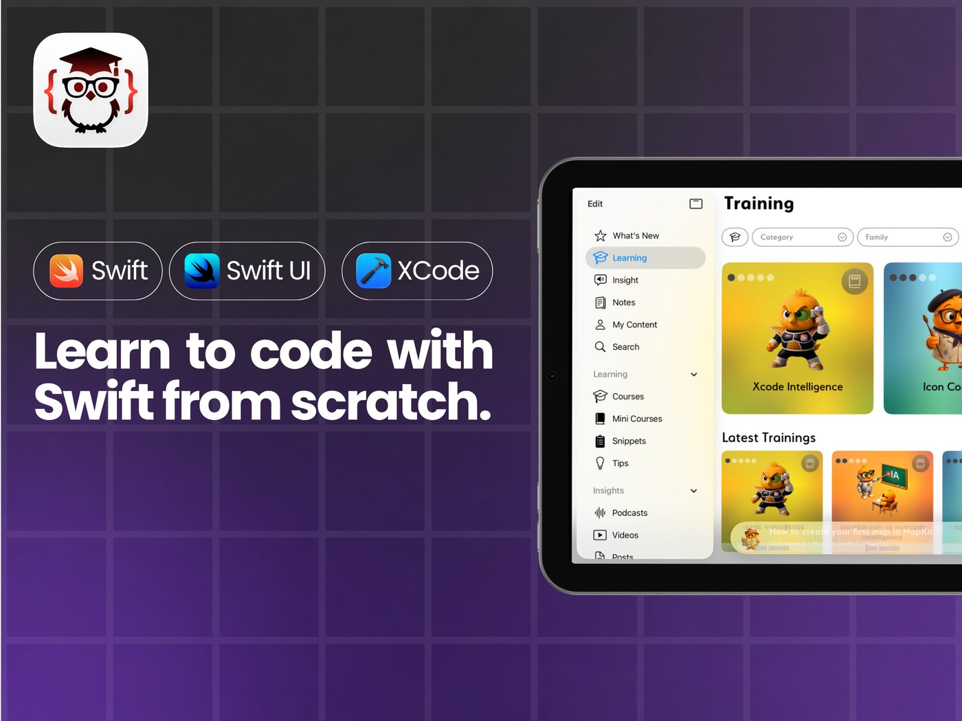Learn to code with Swift from scratch: What's New brings the latest courses, mini-courses and podcasts together.