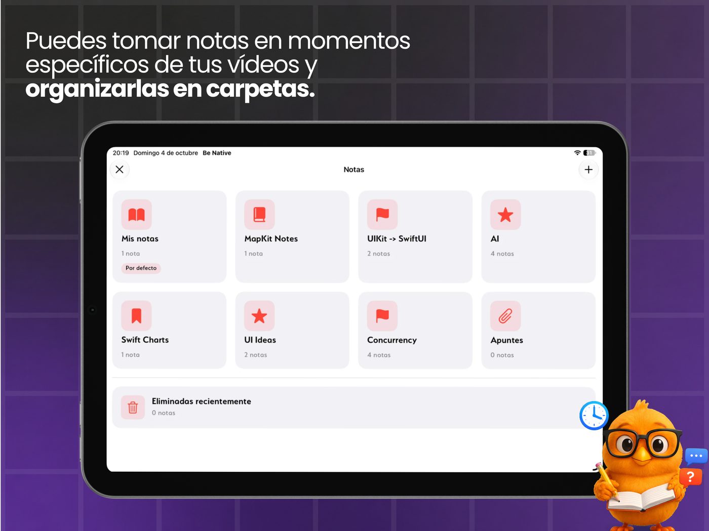 El mòdul Notes de Be Native, amb quaderns organitzats per tema.