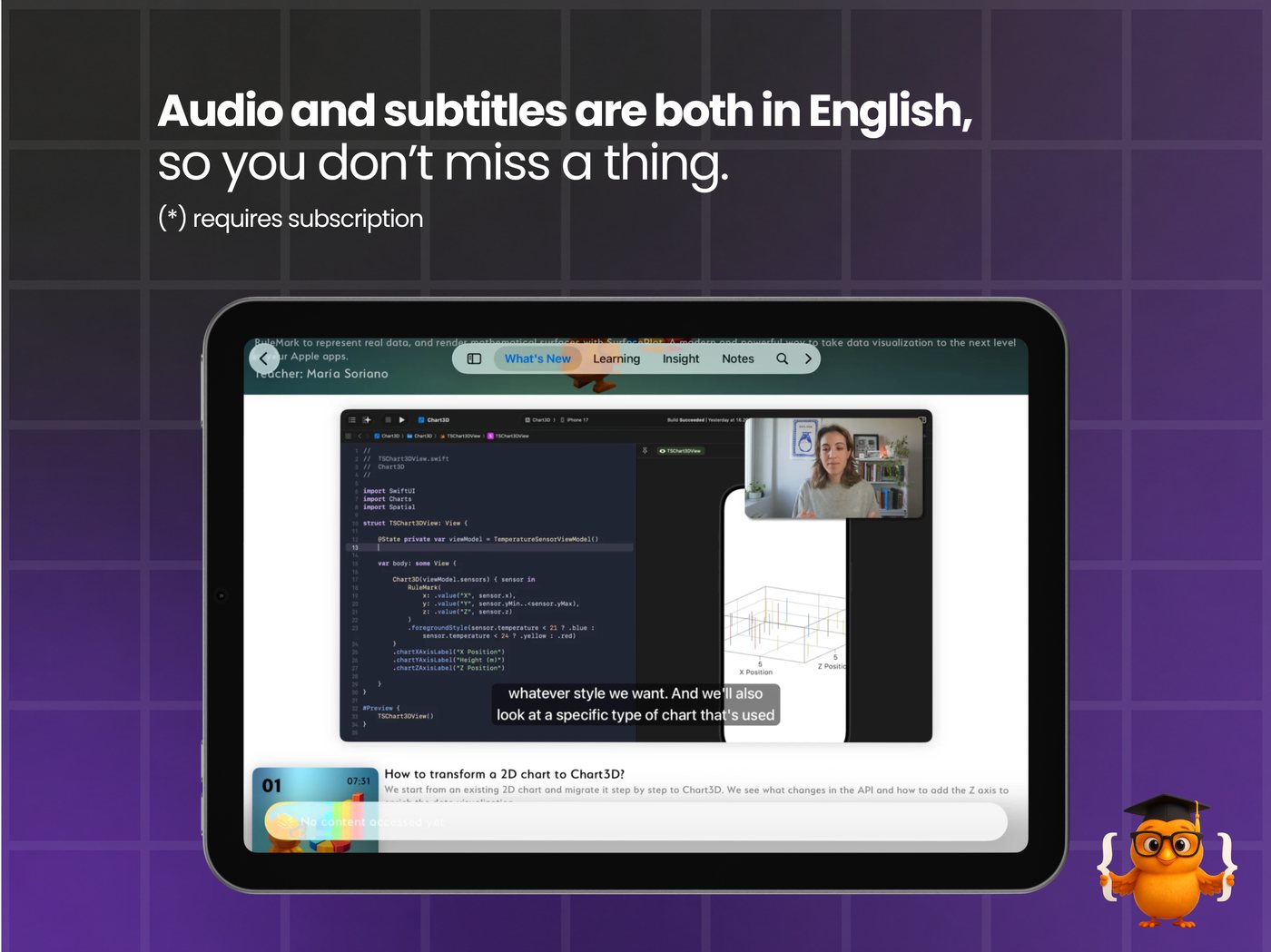 Be Native video player with English subtitles over the lesson.