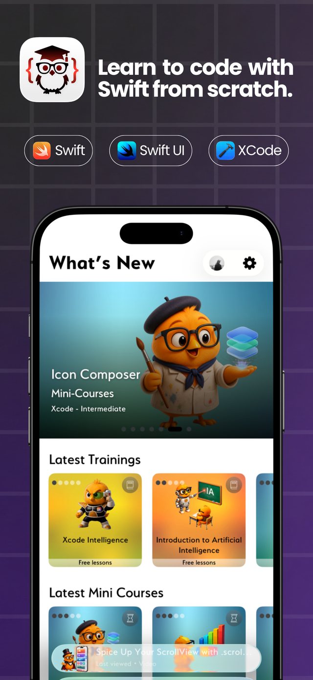 Learn to code with Swift from scratch: What's New brings the latest courses, mini-courses and podcasts together.