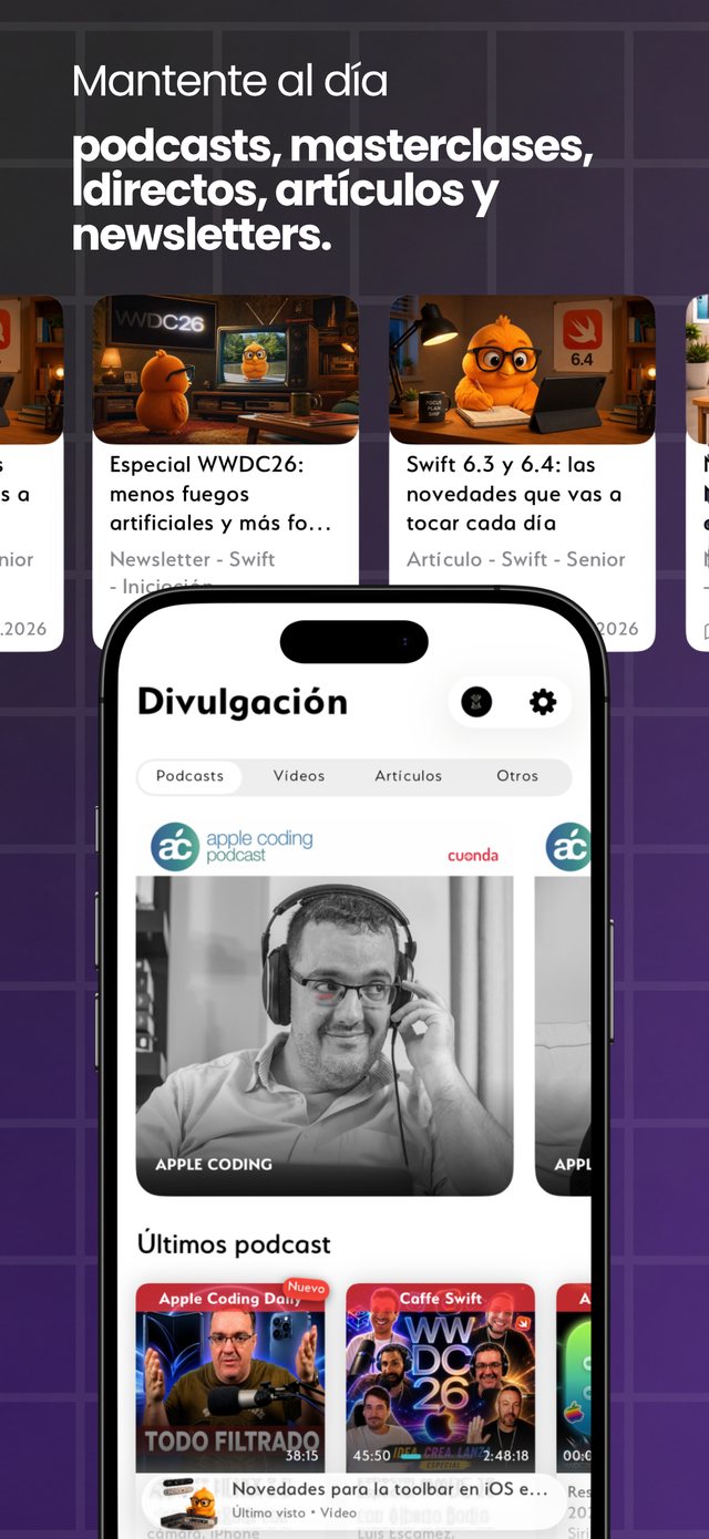 Mantente al día con podcasts, masterclasses, directos, artículos y newsletters.