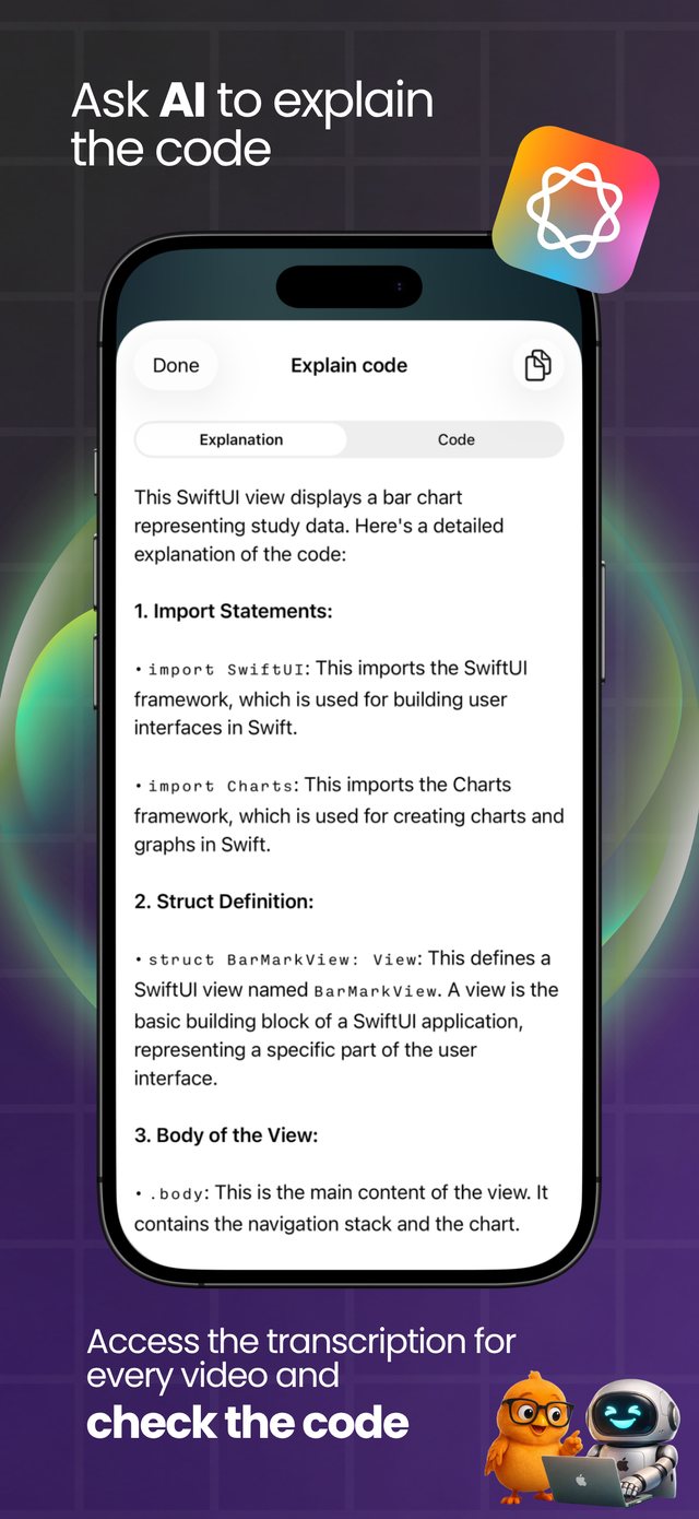 Ask AI to explain the code, read the transcription and check the source of every video.